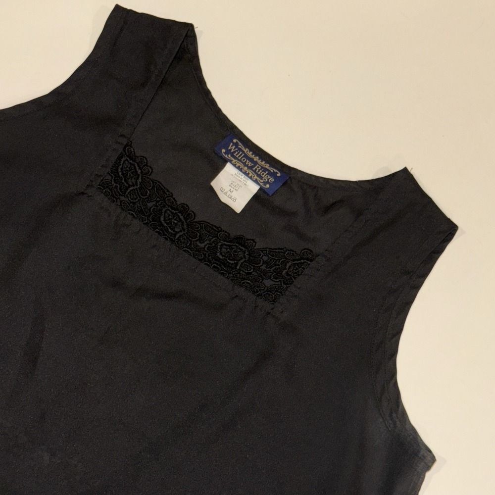 Vtg 90s Willow Ridge Black Lace Tank Top M Whimsigoth Lace Trim Gothic Grunge